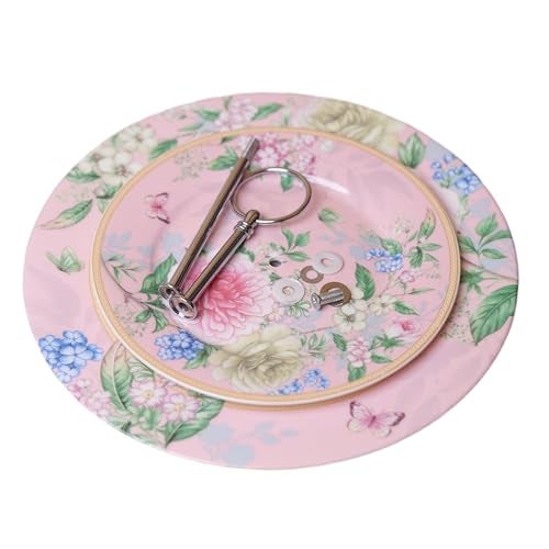 MGeezz Two-Tier Ceramic Floral Pink Cake Stand Dessert Serving Tray with Detachable Layers Party Tray for Cupcakes, Fruits, and Jewelries - Image 4