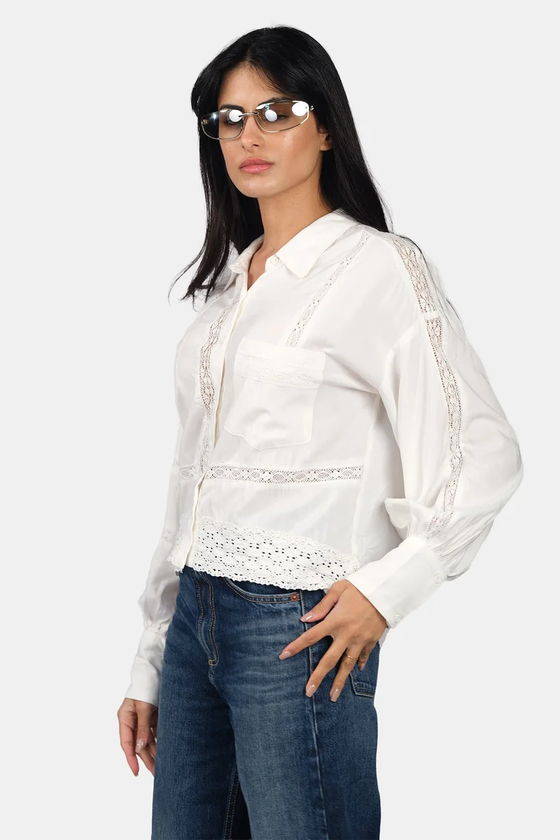 Virgio  Solid Viscose Lace Accent Overshirt for Women for Women | Best Price UAE