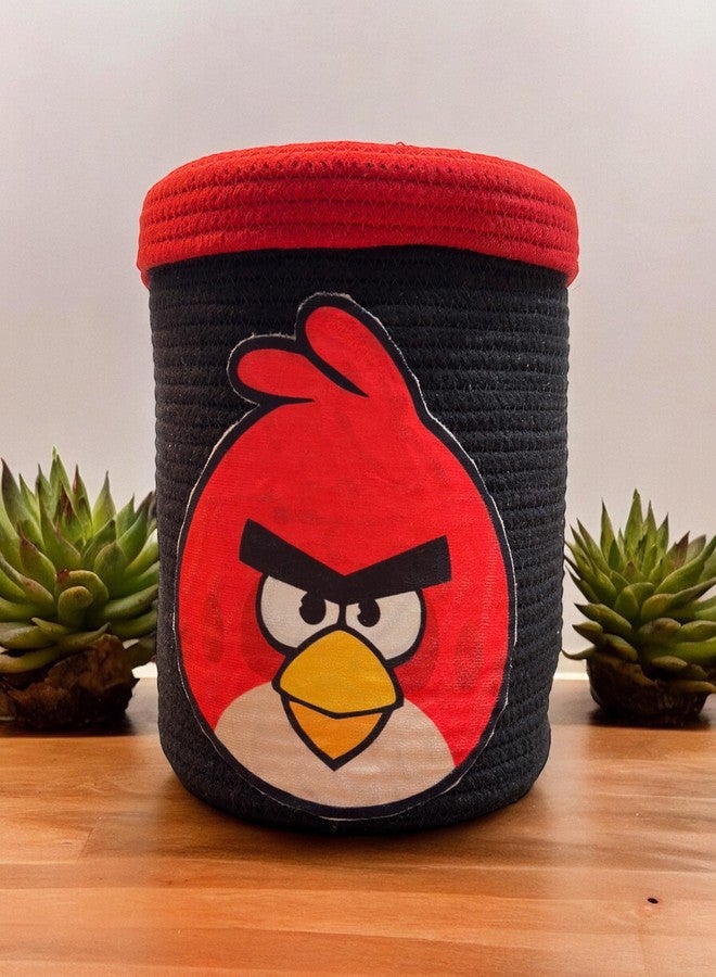 DOLCE CASA Kids Lid Basket with Beautiful Characters Rope Storage Basket for Baby Diaper Animal Storage Bin Rope Basket for Kids Toy Baby Laundry Basket with lid (Angry Bird) - Image 1
