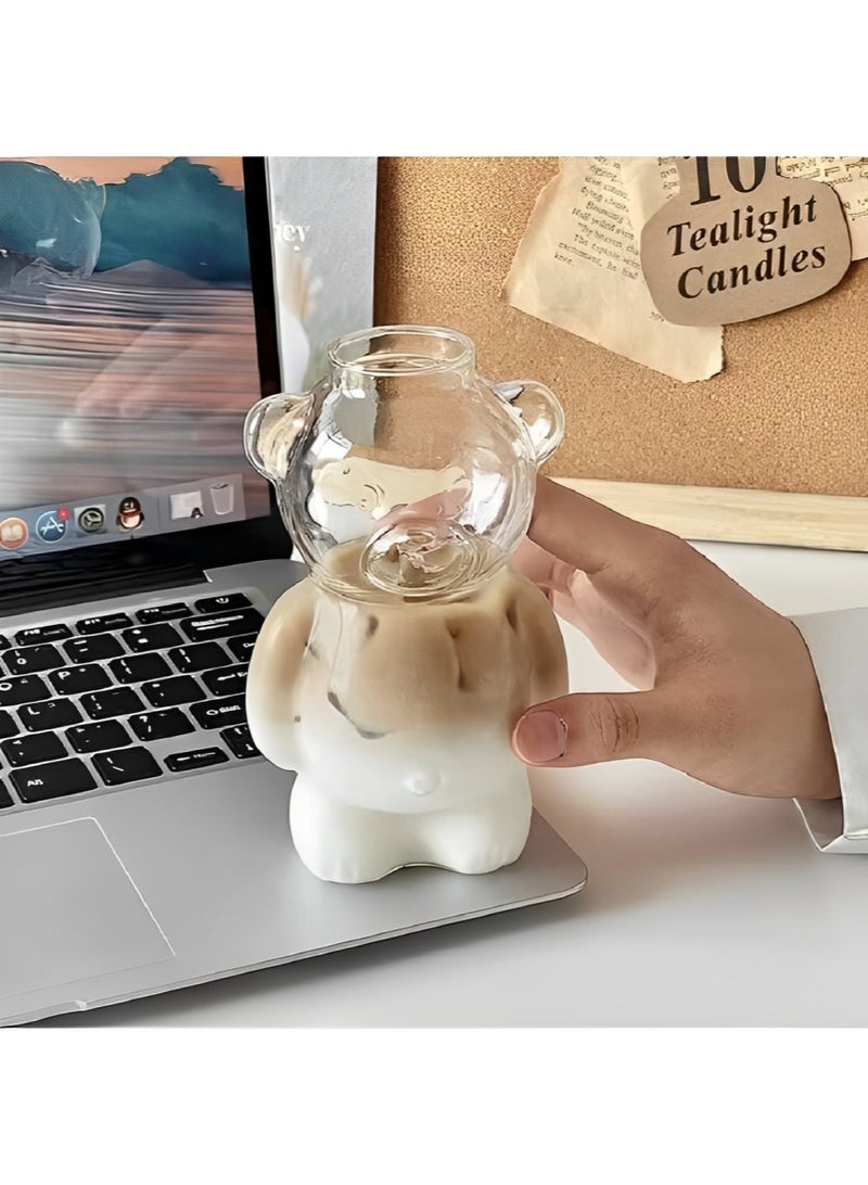 كوب زجاجي طويل على شكل دب لمياه الشرب او القهوة اوالمشروبات الباردة 400 مل (شفاف) - Image 4