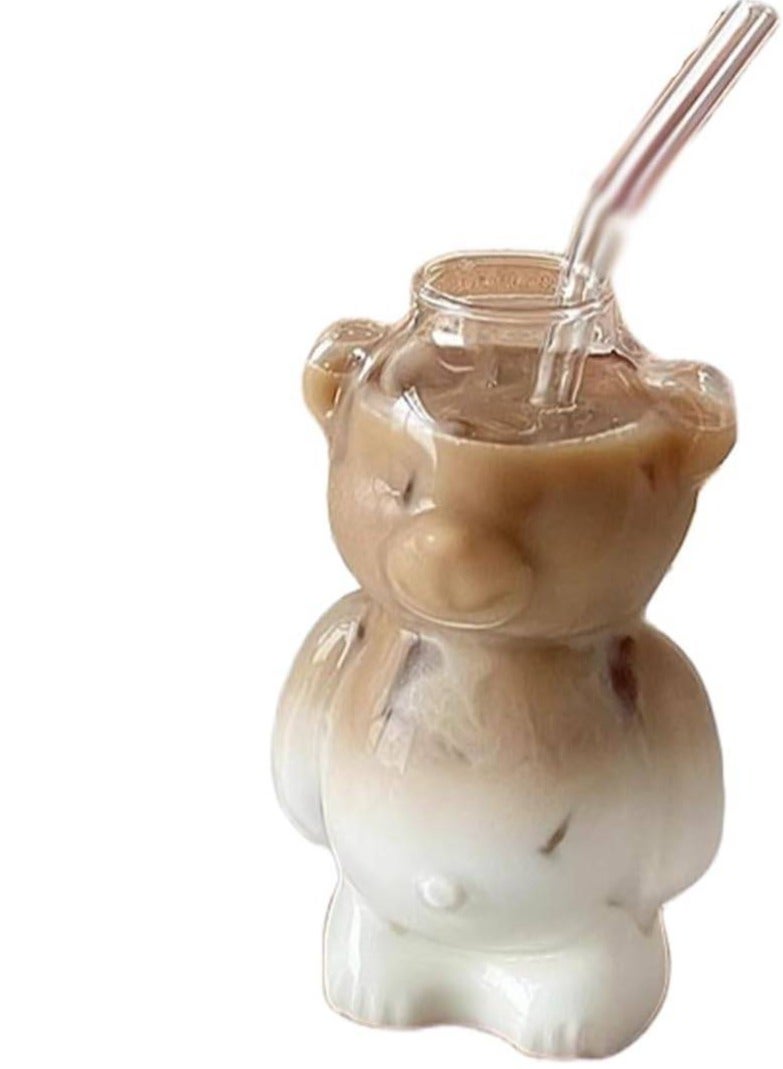 كوب زجاجي طويل على شكل دب لمياه الشرب او القهوة اوالمشروبات الباردة 400 مل (شفاف) - Image 5