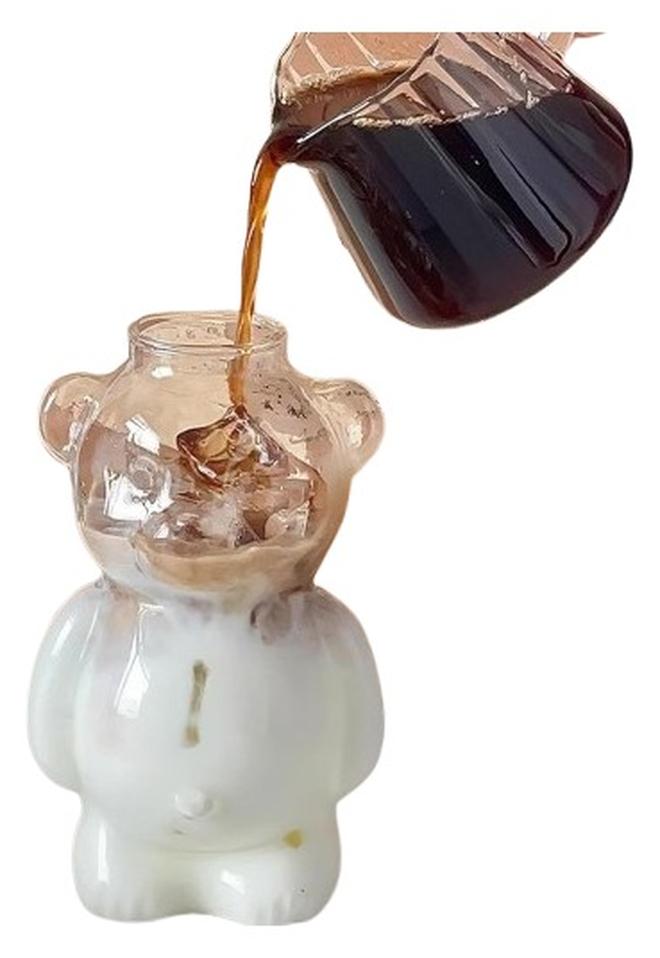 كوب زجاجي طويل على شكل دب لمياه الشرب او القهوة اوالمشروبات الباردة 400 مل (شفاف) - Image 1
