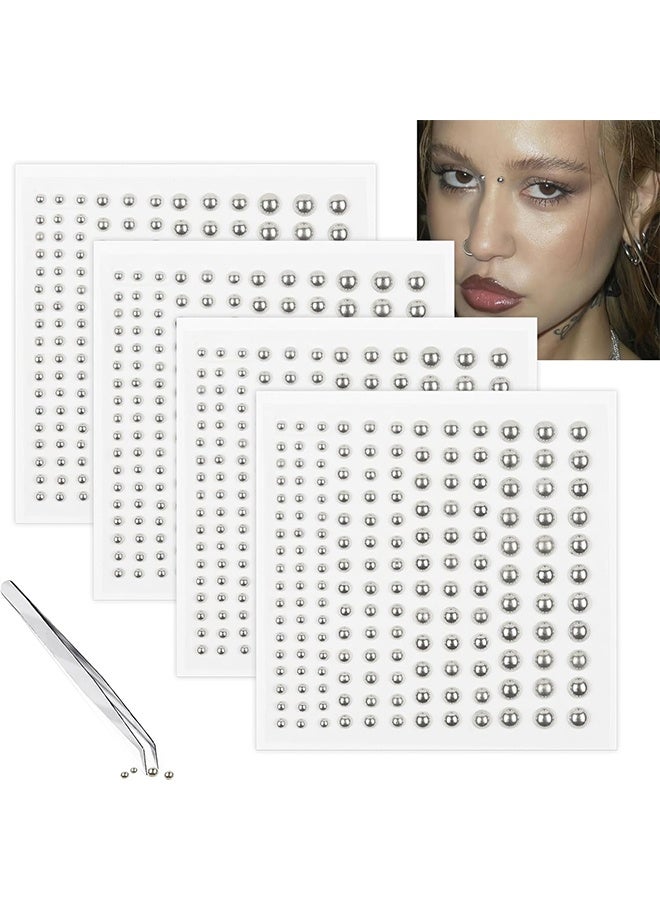660pcs Sliver Face Gem Rhinestones Stickers Fake Lip Nails Stickers Fake Nose Stud Eyebrow Ear Stud Non Piercing Earring Studs Silver Belly Button Jewelry Gothic Cool Punk Y2K Makeup for Women Men - Image 1
