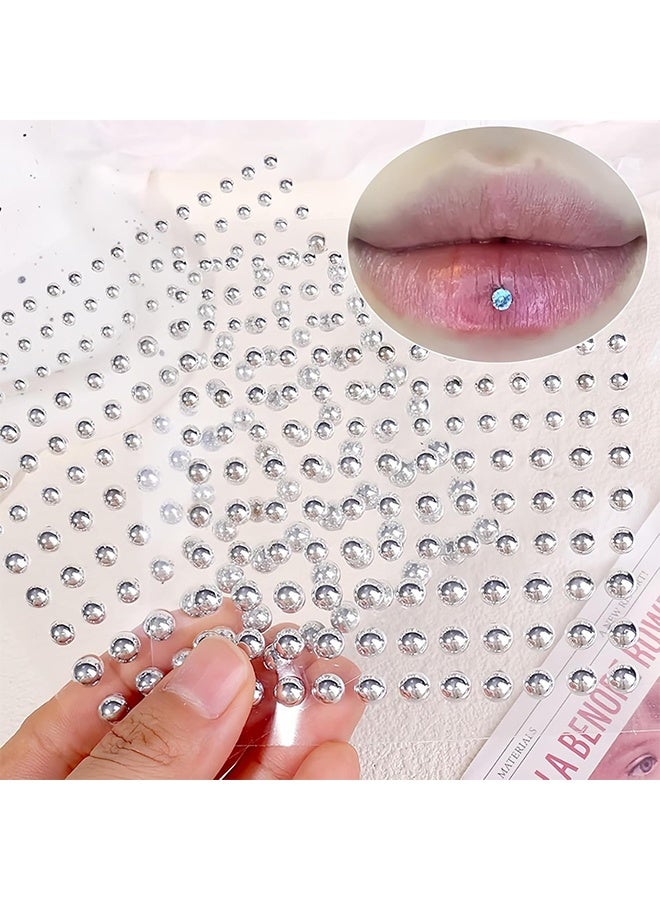 660pcs Sliver Face Gem Rhinestones Stickers Fake Lip Nails Stickers Fake Nose Stud Eyebrow Ear Stud Non Piercing Earring Studs Silver Belly Button Jewelry Gothic Cool Punk Y2K Makeup for Women Men - Image 2