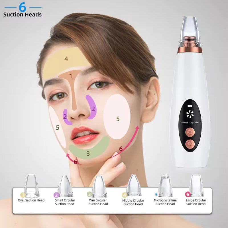 RIVUGJA 6in1 MultiFunction Blackhead and Whitehead Remover Device Electric Pore Vacuum Cleaner USB Rechargeable Acne Pimple Extractor Facial Cleansing Tool Skin Care Device for Men Women - Image 4