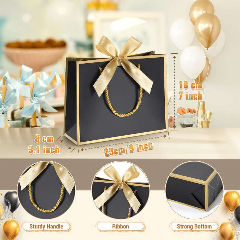 DOYIDE 2 Pack Thank You Gift Bags with Handles, 9x7x3.1in Paper Gift Bags with Bow Ribbon, Black Party Favor Bags for Any Birthday Wedding Baby Shower Bridesmaid Party Medium Gift Wrap Bags - Image 4