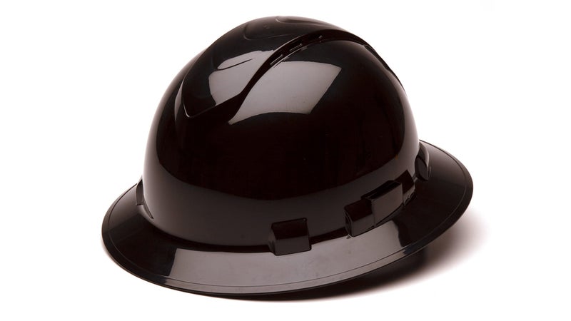 Ridgeline Pyramex Safety Ridgeline Full Brim Hard Hat, Vented, 4 Point Ratchet Suspension, Black, Medium - Image 1