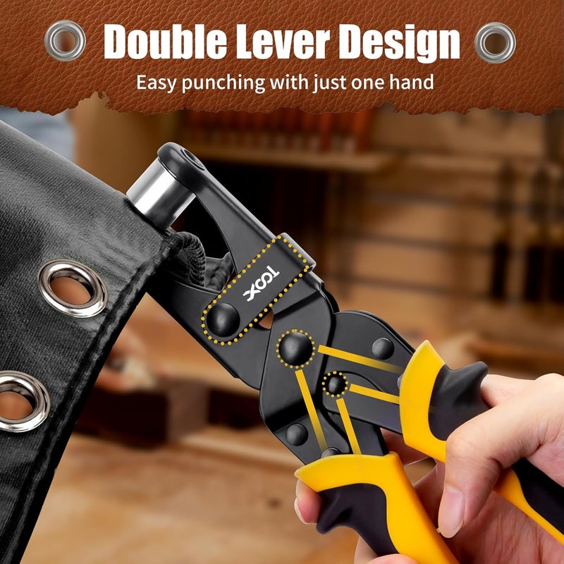 XOOL 2-in-1 Grommet Tool Kit, 1/2" & 3/8" 12mm&10mm Twist-Change Heads, Leathercraft Punching Tool with Magnetic System for Canvas, Leather, Tarps, DIY - 400PCS Grommets & Washers Included - Image 3