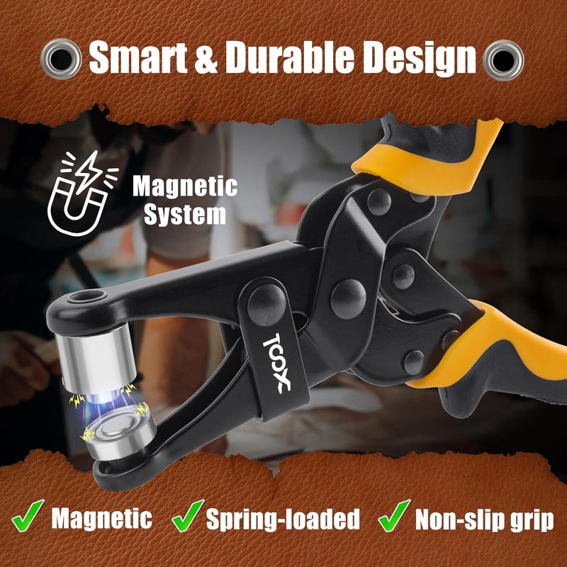 XOOL 2-in-1 Grommet Tool Kit, 1/2" & 3/8" 12mm&10mm Twist-Change Heads, Leathercraft Punching Tool with Magnetic System for Canvas, Leather, Tarps, DIY - 400PCS Grommets & Washers Included - Image 2