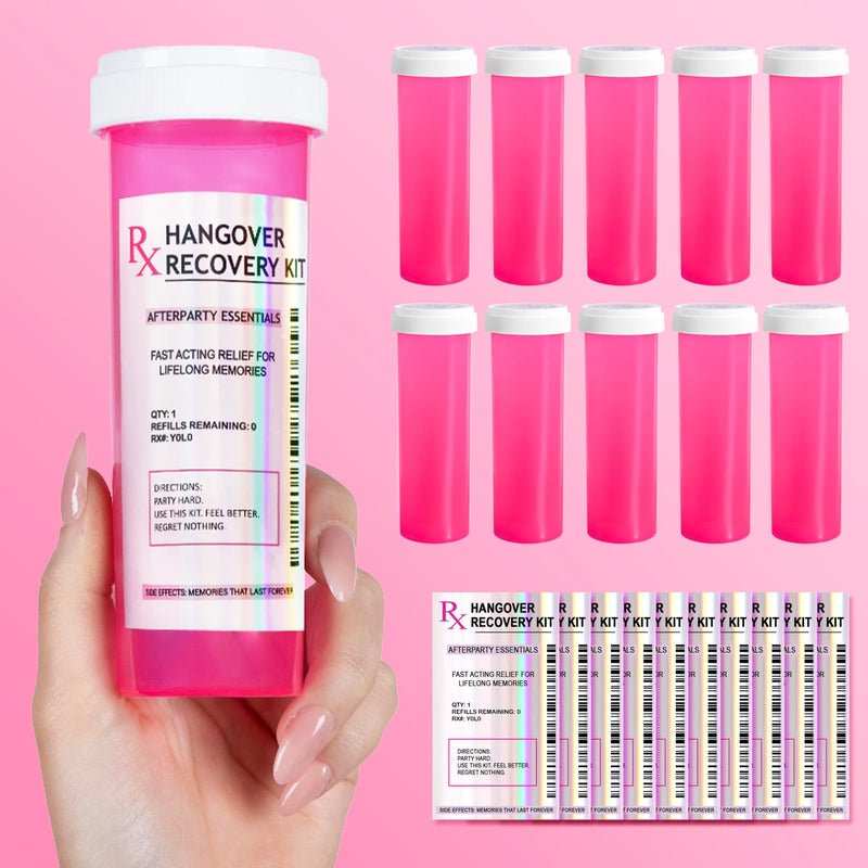 Chug Buddy Set of 10 Large Pink Pill Bottles for DIY Hangover Kits Empty Bottles for Hangover Kit Supplies Valentines Day Gifts Bachelorette Party Favors 21st Birthday Bridesmaids Gifts - Image 2