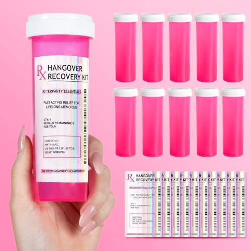 Chug Buddy Set of 10 Large Pink Pill Bottles for DIY Hangover Kits Empty Bottles for Hangover Kit Supplies Valentines Day Gifts Bachelorette Party Favors 21st Birthday Bridesmaids Gifts - Image 1