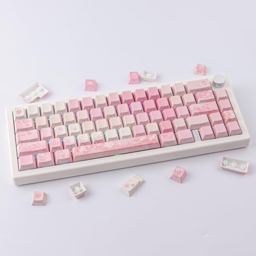 Tsungup Keycaps Cherry Blossom Tie-Dye Keycap Set - Custom Side Printed PBT Pink Keycaps,131 Keys Gradient DoubleShot Sakura Key caps Cherry Profile Keyboard Key caps for Mechanical Keyboards - Image 3