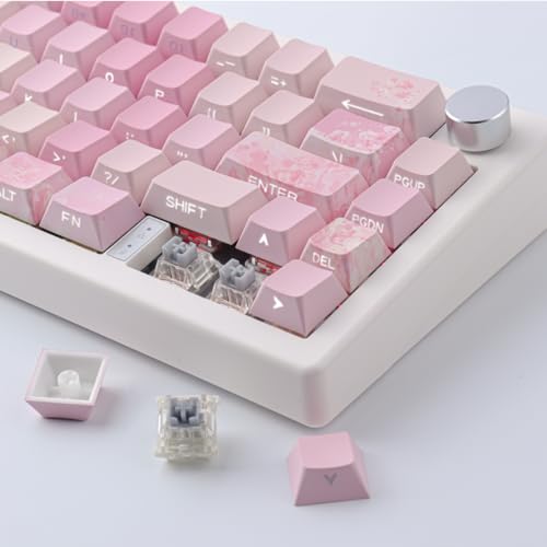 Tsungup Keycaps Cherry Blossom Tie-Dye Keycap Set - Custom Side Printed PBT Pink Keycaps,131 Keys Gradient DoubleShot Sakura Key caps Cherry Profile Keyboard Key caps for Mechanical Keyboards - Image 5