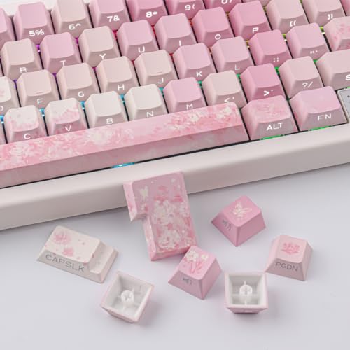 Tsungup Keycaps Cherry Blossom Tie-Dye Keycap Set - Custom Side Printed PBT Pink Keycaps,131 Keys Gradient DoubleShot Sakura Key caps Cherry Profile Keyboard Key caps for Mechanical Keyboards - Image 4
