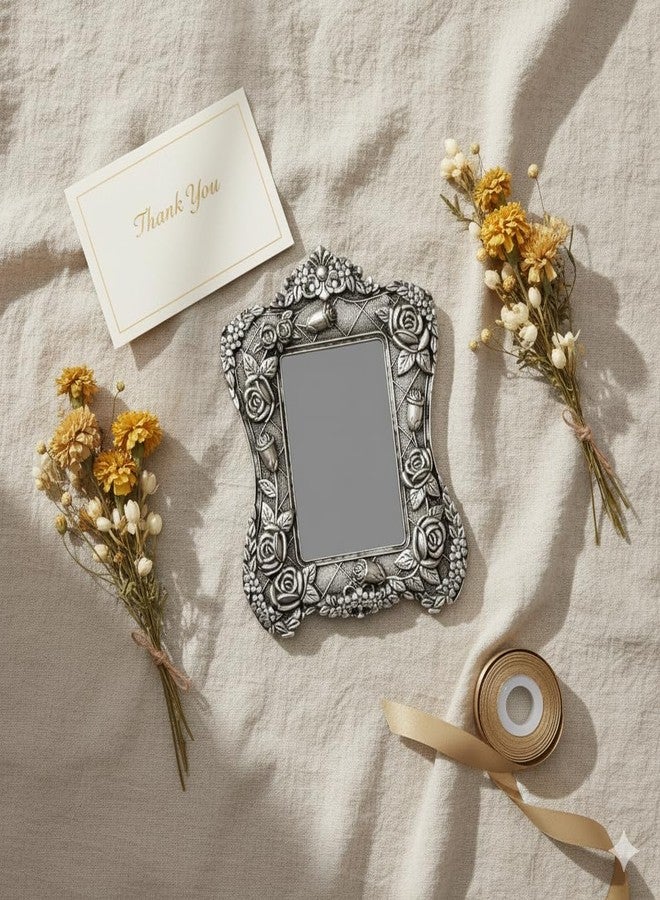 NATRIEL Silver Color Rose Flower Engraving Photo Frame Oxidized Finish Showpiece, Decor Gift, 19cm x 24cm Personal Gift for Him and Her - Image 1