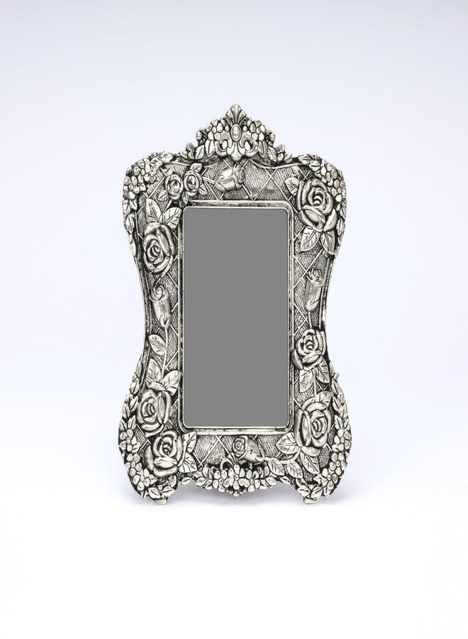 NATRIEL Silver Color Rose Flower Engraving Photo Frame Oxidized Finish Showpiece, Decor Gift, 19cm x 24cm Personal Gift for Him and Her - Image 4
