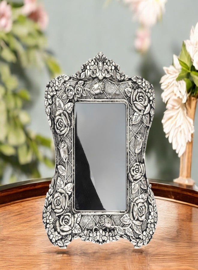 NATRIEL Silver Color Rose Flower Engraving Photo Frame Oxidized Finish Showpiece, Decor Gift, 19cm x 24cm Personal Gift for Him and Her - Image 5
