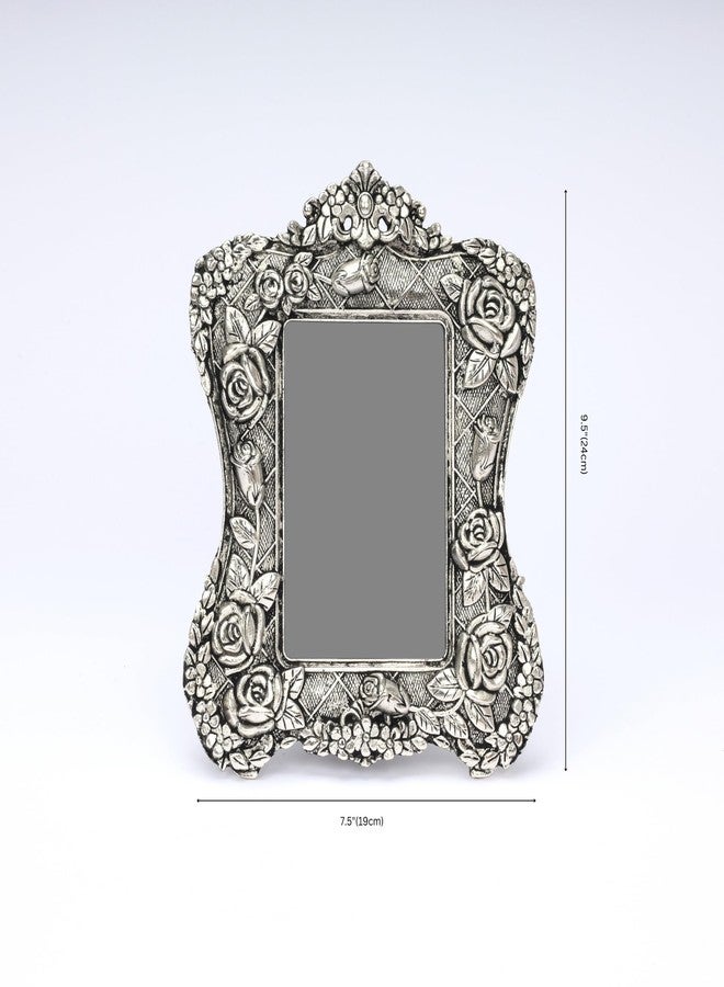 NATRIEL Silver Color Rose Flower Engraving Photo Frame Oxidized Finish Showpiece, Decor Gift, 19cm x 24cm Personal Gift for Him and Her - Image 2