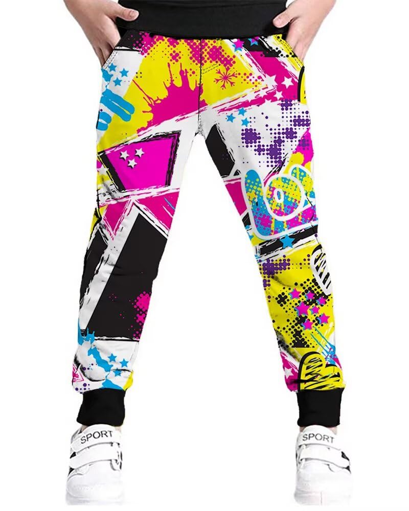 BINPAW Boys Printed Pants Funny 3D Graphic Drawstring Jogger Sweatpants for Kids 4-16Y, B-graffti, 6-7 Years - Image 1