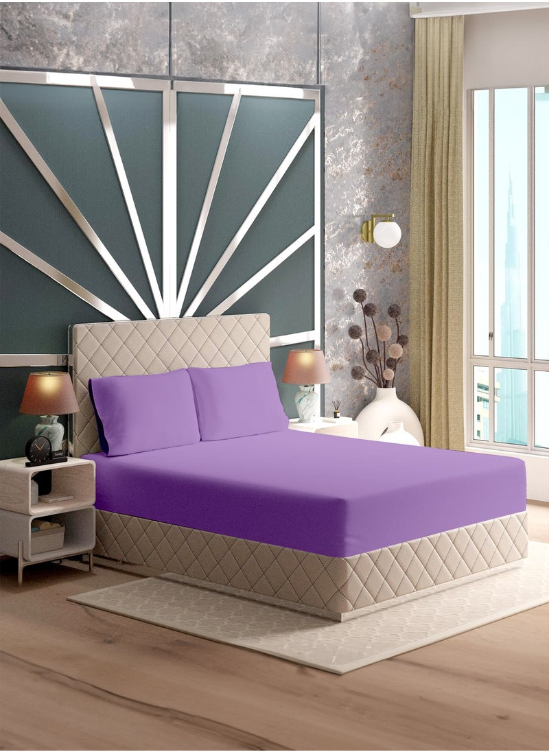 American Linen King Plain Fitted Sheet with 2 Pillow Case 200 x 200 Cm Lavender  - Image 1