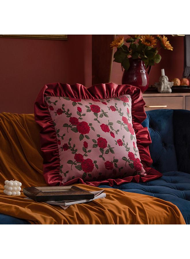 Bluejw Ruffled Sofa Pillowcase Living Room Pillowcase Light Luxury Vintage Rose Pillow High-grade Velvet Soft Bag Bedside  - Image 1