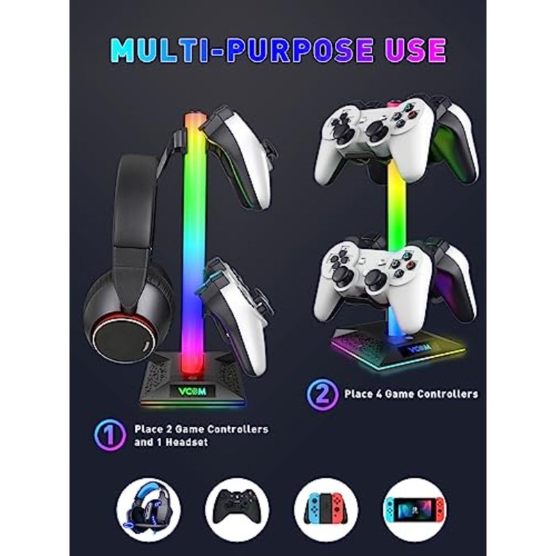 RGB Headphone Stand with 10 Light Modes, Gaming Controller Holder with 2 USB Ports, PC Gaming Accessories for Desk, Universal Organizer Headpsets/Xbox PS5 Controller Stand Gamer gifts - Image 3