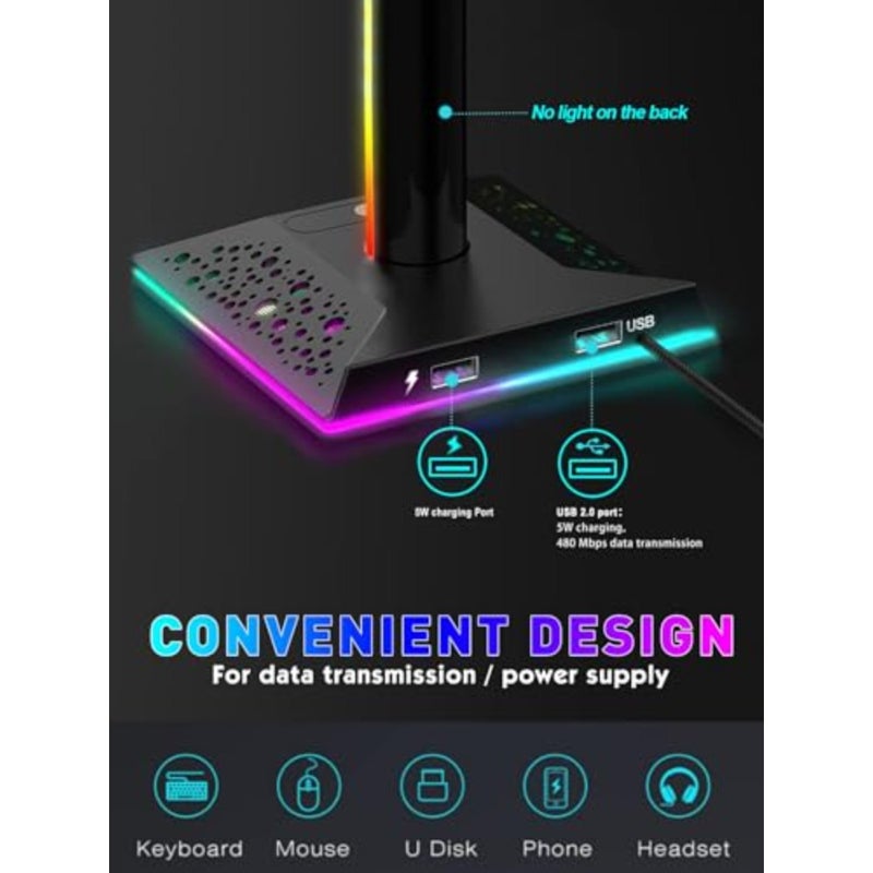 RGB Headphone Stand with 10 Light Modes, Gaming Controller Holder with 2 USB Ports, PC Gaming Accessories for Desk, Universal Organizer Headpsets/Xbox PS5 Controller Stand Gamer gifts - Image 4