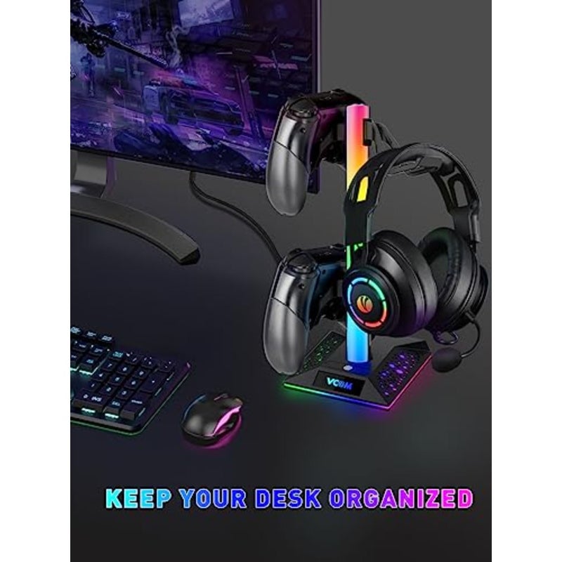 RGB Headphone Stand with 10 Light Modes, Gaming Controller Holder with 2 USB Ports, PC Gaming Accessories for Desk, Universal Organizer Headpsets/Xbox PS5 Controller Stand Gamer gifts - Image 5
