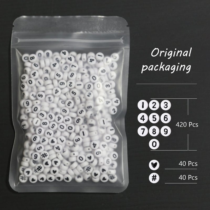 Melius 500Pcs Acrylic Number Beads for Jewelry Making, DIY Necklaces, Key Chains, Bracelets (4x7 Round, White) - Image 2