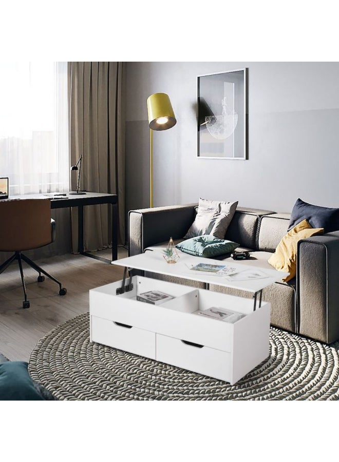 طاولة قهوة مستطيلة سطح قابل للرفع مع تخزين أبيض 12.7 × 55.88 × 127 سم RH190945