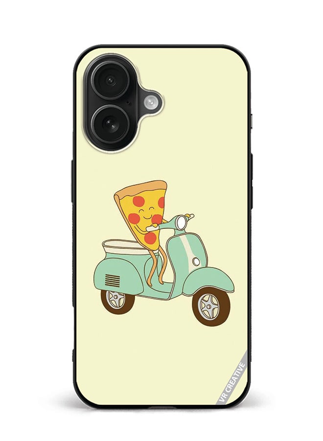 VR CREATIVE Protective Case Cover For Apple iPhone 16 Plus Pizza Riding Scooter Design Multicolour