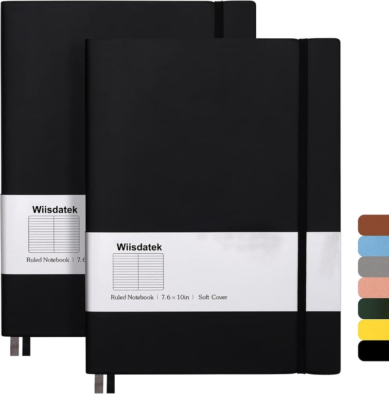 Wiisdatek B5 College Ruled Notebooks - 2 Pack B5 Large Journal Notebooks with 376 Numbered Pages,100gsm Thick Lined Paper,Soft PU Leather Cover,7.6 X 10 inch(Black) - Image 1