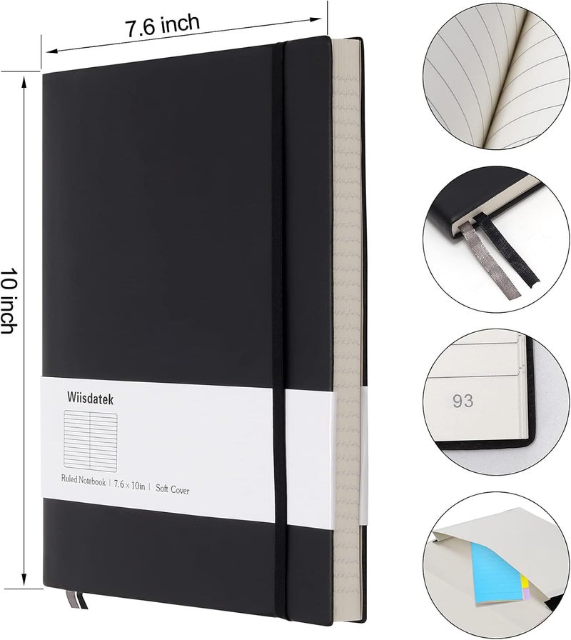Wiisdatek B5 College Ruled Notebooks - 2 Pack B5 Large Journal Notebooks with 376 Numbered Pages,100gsm Thick Lined Paper,Soft PU Leather Cover,7.6 X 10 inch(Black) - Image 4