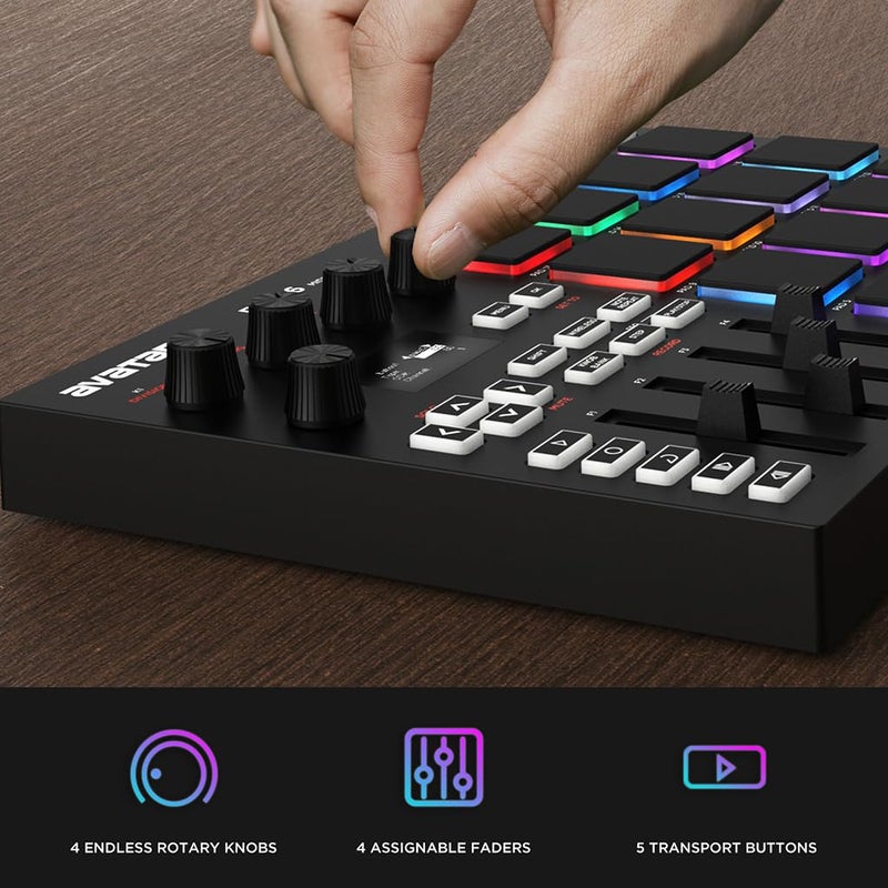 HXW EMP16 جهاز تحكم باد MIDI صانع الإيقاع مع بلوتوث، 16 وسادة إيقاع حساسة للسرعة RGB، 16 مستوى، مستوى كامل/نصف، شاشة OLED، MIDI إدخال/إخراج - Image 4