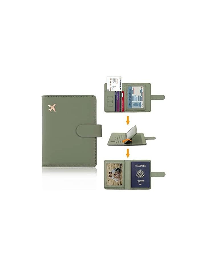 Generic Travel Wallet PU Leather Passport Holder Card Slots Passport Cover for Women Men (Green)  - Image 2