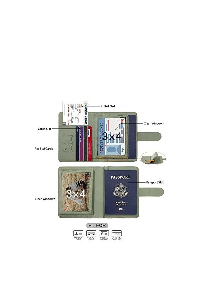 Generic Travel Wallet PU Leather Passport Holder Card Slots Passport Cover for Women Men (Green)  - Image 3