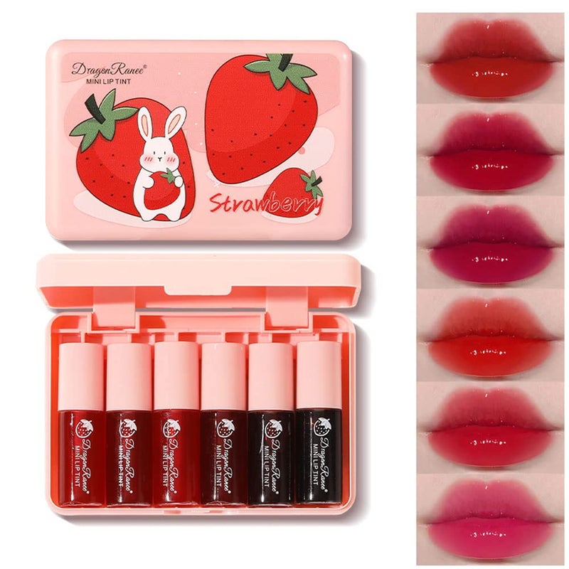 6 Colors Lip Tint Stain Set Korean Velvet Watery Lip Stain Moisturizing Mini Liquid Lipstick Multiuse Lip and Cheek Tint Long lasting NonStick Cup Waterproof Lip Color Makeup