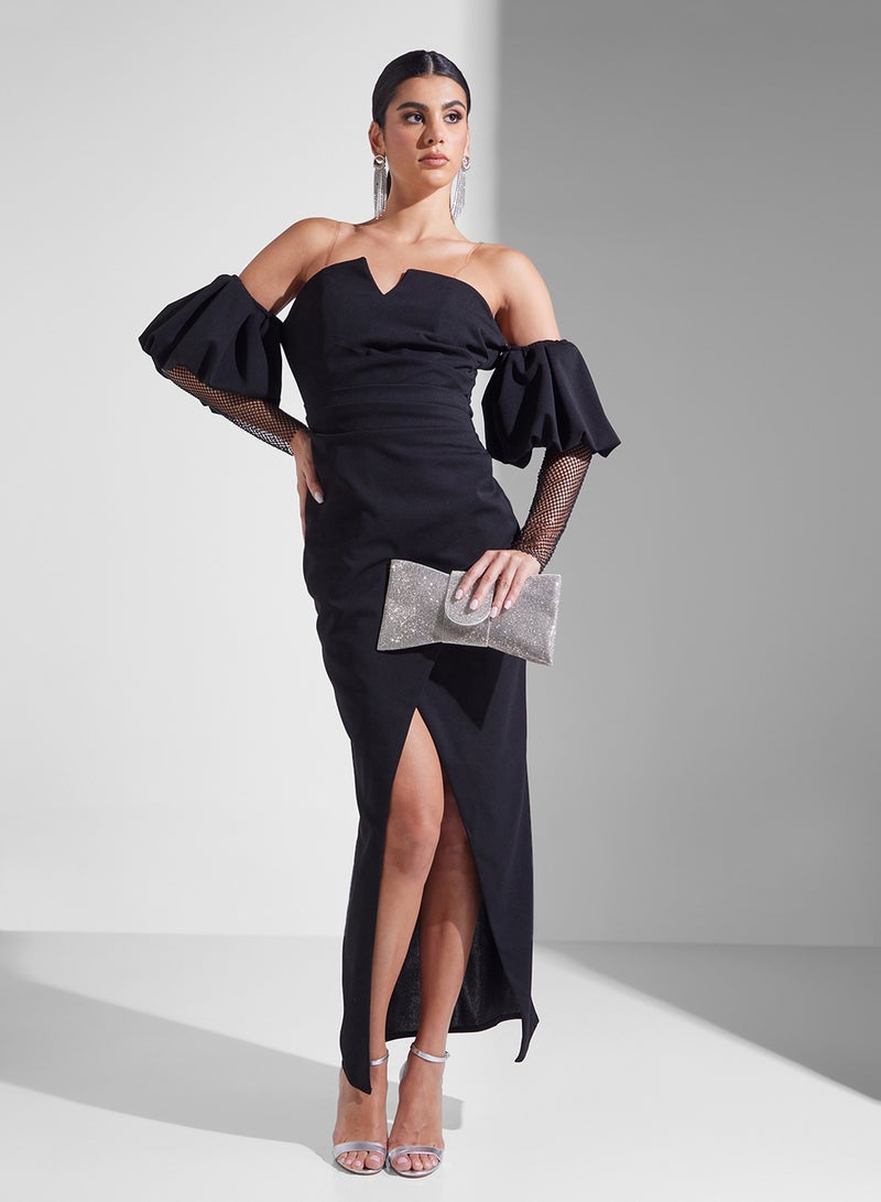 نمشي x فستان بكتف مكشوف وشق - Image 5