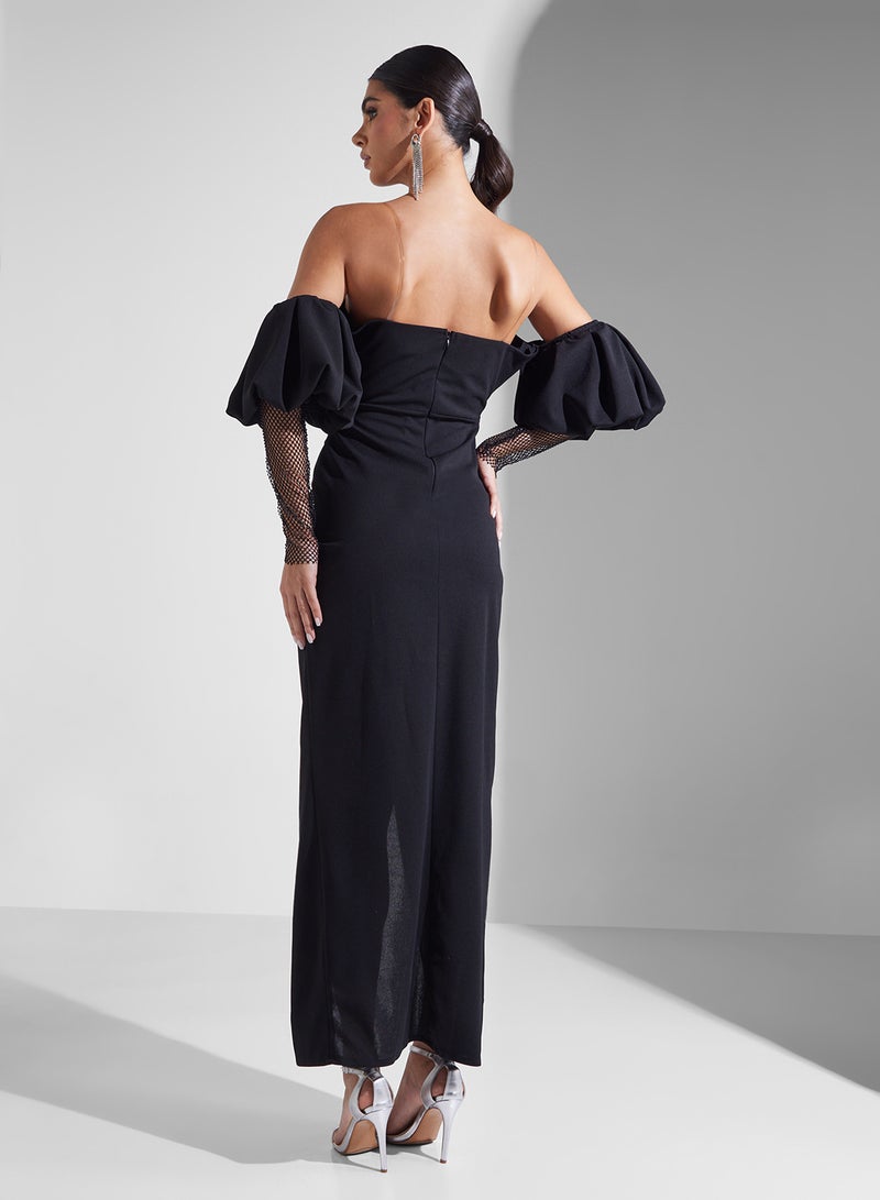 نمشي x فستان بكتف مكشوف وشق - Image 2