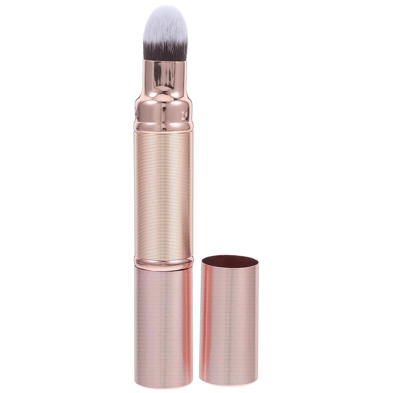 Dual-ended Retractable Foundation and Concealer Brush Rose Gold, 2-in-1 Cosmetics Makeup Tool for Women, Powder Blush and Essence Application, Portable Face Makeup Brush for Travel - Image 1