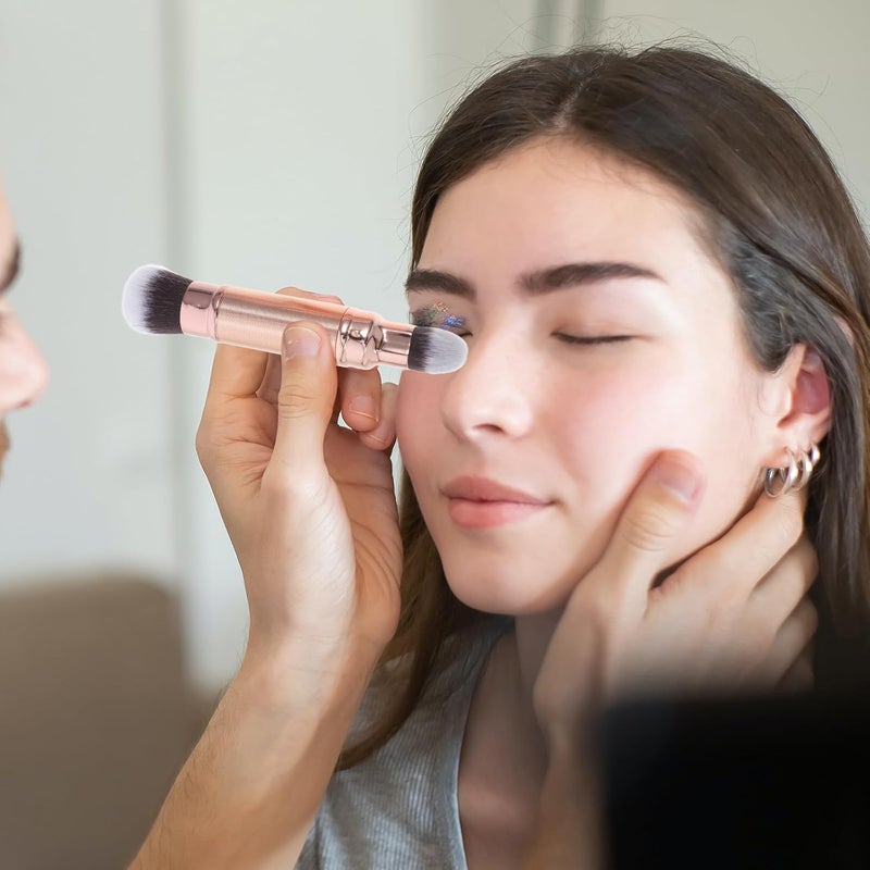 Dual-ended Retractable Foundation and Concealer Brush Rose Gold, 2-in-1 Cosmetics Makeup Tool for Women, Powder Blush and Essence Application, Portable Face Makeup Brush for Travel - Image 4