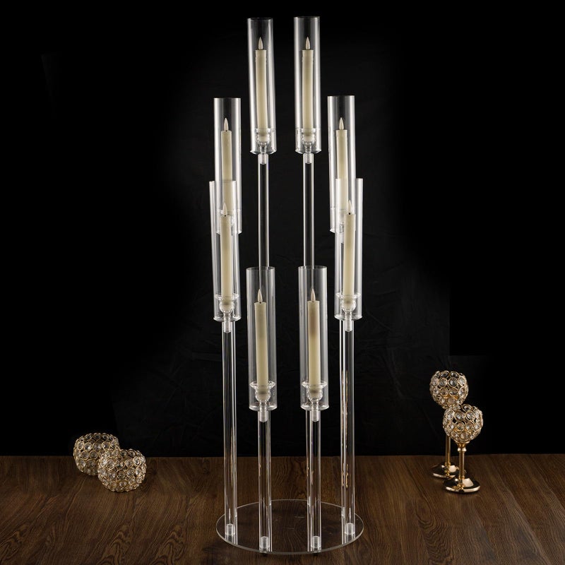 VINCIGANT 8 Arms Clear Candlesticks Holder for Wedding Decorations385 inches Tall Arcylic Candelabra Candle Holder with Shade for Valentines Day Events Party Table CenterpieceFit LED Candles