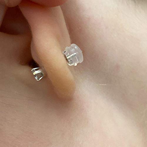 VOLUKA Silicone Earring Backs Replacement | Comfortable Rubber Earring Backings for Stud | Clear Plastic Soft Flat Earing Backs Secure Safety Locking (1 Pair 14K White Gold) - Image 3