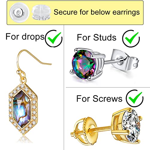 VOLUKA Silicone Earring Backs Replacement | Comfortable Rubber Earring Backings for Stud | Clear Plastic Soft Flat Earing Backs Secure Safety Locking (1 Pair 14K White Gold) - Image 2