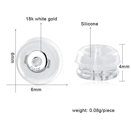 VOLUKA Silicone Earring Backs Replacement | Comfortable Rubber Earring Backings for Stud | Clear Plastic Soft Flat Earing Backs Secure Safety Locking (1 Pair 14K White Gold) - Image 4