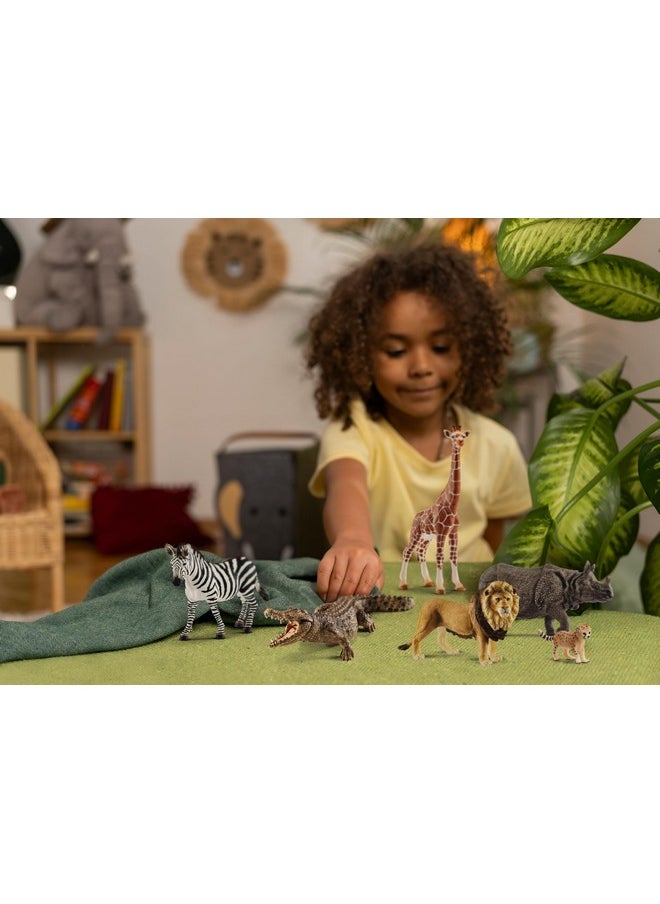 Schleich Animals Wild Life Safari Animals Figures 7-Piece Animal Figurines Set With Lion, Giraffe, Zebra, Bonobo, Rhino, Crocodile And Cheetah Cub Toy  - Image 2