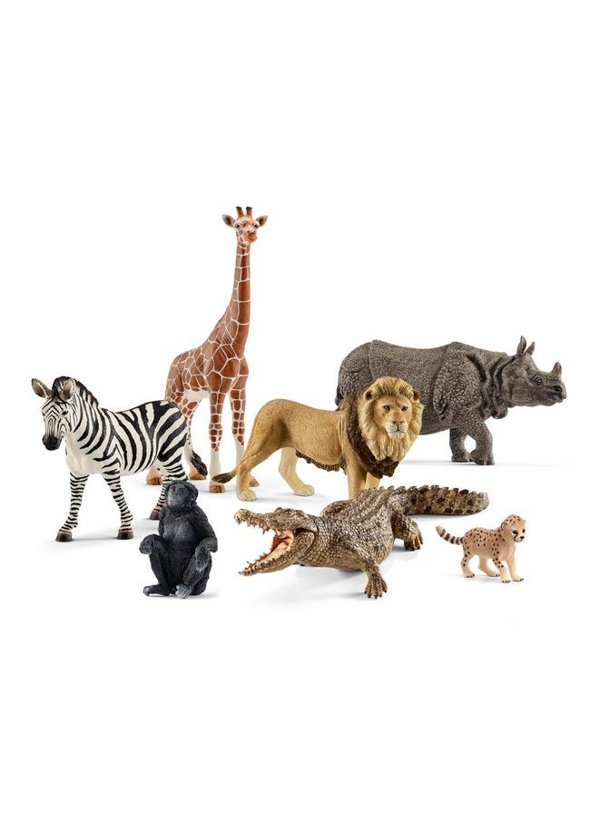 Schleich Animals Wild Life Safari Animals Figures 7-Piece Animal Figurines Set With Lion, Giraffe, Zebra, Bonobo, Rhino, Crocodile And Cheetah Cub Toy  - Image 1