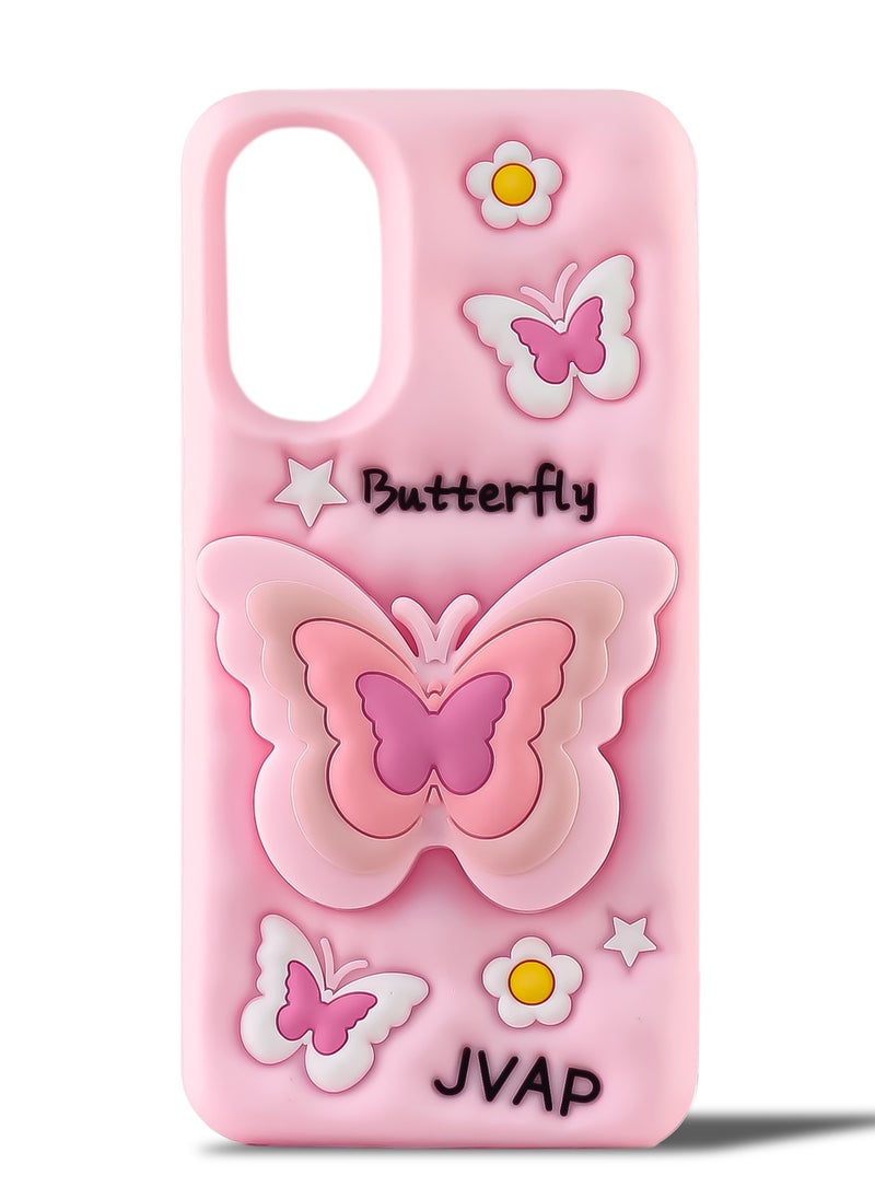 Generic - Butterfly Phone Case Compatible with Oppo A79 Cute 3D Korea Dopamine Butterfly Case with Butterfly Telescopic Hold Stand Shockproof Silicone Soft Case (Light Pink) - Image 1