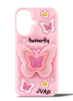 Butterfly Phone Case Compatible with Oppo A79 Cute 3D Korea Dopamine Butterfly Case with Butterfly Telescopic Hold Stand Shockproof Silicone Soft Case (Light Pink)