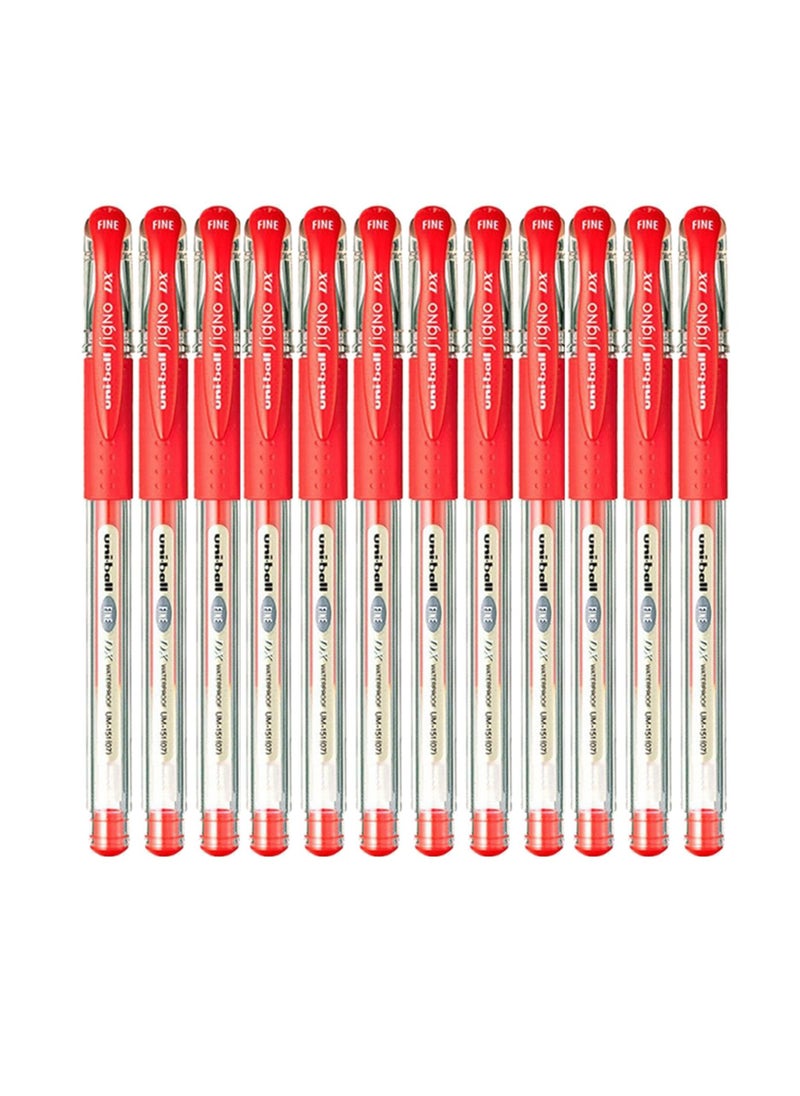 Uniball 12-Piece Signo DX Gel Pen 0.7mm Tip Red Ink 